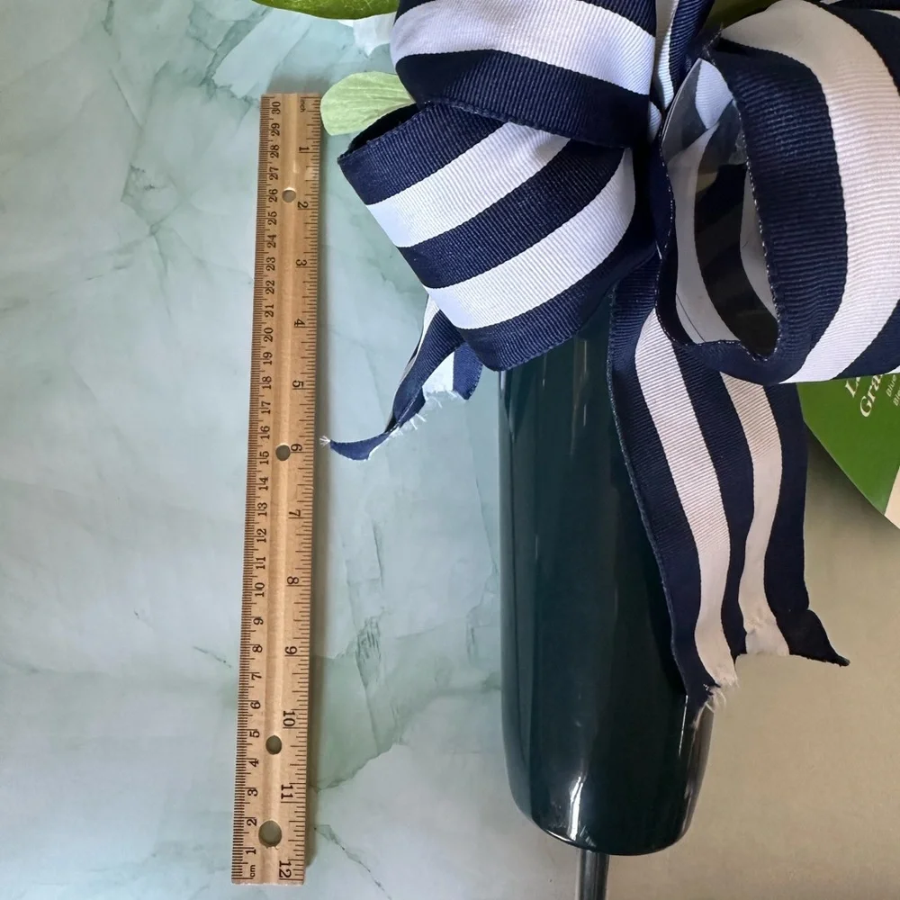 New with Tags Blue & White Artificial Floral Cone Arrangement with Striped Bow